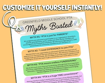 PTA Recruitment Flyer PTO Membership Template School Volunteer Handout Printable PTO Myths Why Join (Instant Download - Editable in Canva)