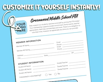 PTA PTO Membership Form Recruitment Flyer Template Handout Printable Volunteer Signup Booster Club (Instant Download - Editable in Canva)