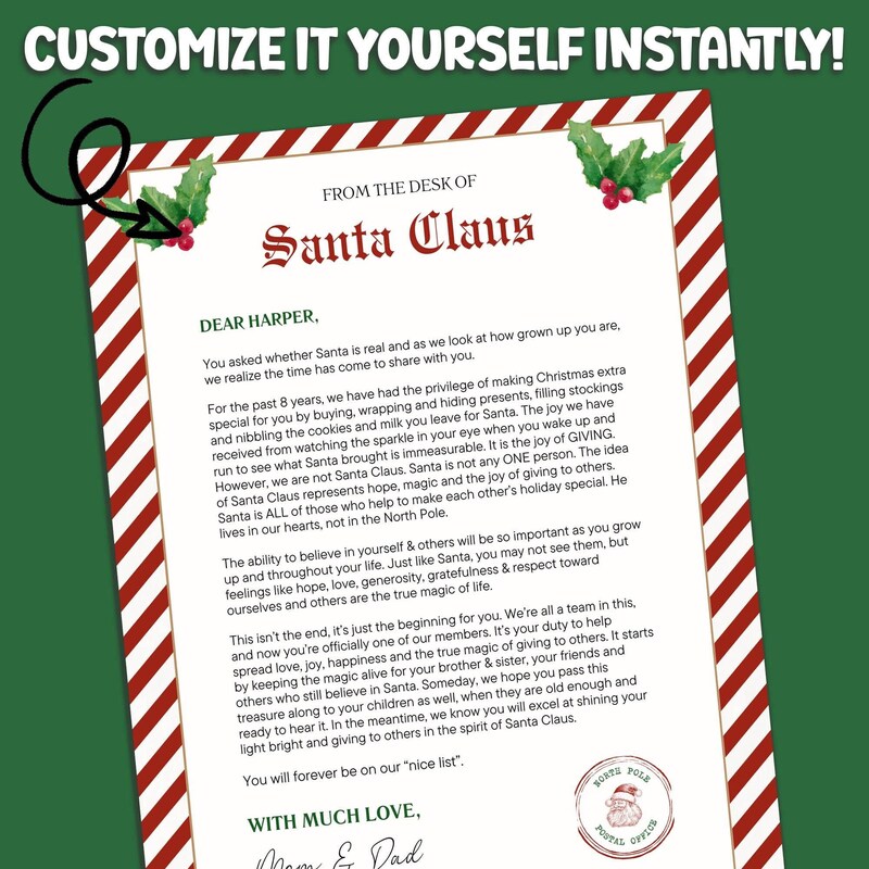 Letter Explaining Santa is Not Real - Etsy