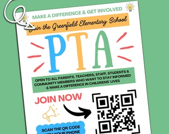 Join the PTA PTO Flyer Editable Template with QR Code For School Volunteer Recruitment Customizable (Instant Download - Editable in Canva)