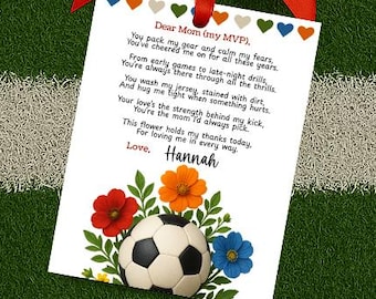 Soccer Mom Thank You Poem From Player Kid PRINTABLE, Mothers Day Gift Tag For Flower At Soccer Game, Love My Mom INSTANT DOWNLOAD