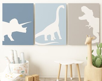 Set Of 3 Dinosaur Prints PRINTABLES, T-Rex Print, Triceratops Poster, Brachiosaurus, Dinosaur Wall Decor, Baby Boy Decor, Kids Play Room