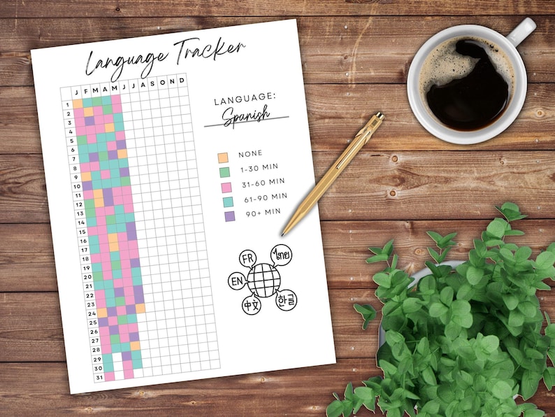 Language Tracker Printable Journal Page Habit Tracker Learning Language ...