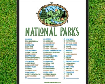 National Parks Checklist PRINTABLE | National Parks Travel Bucket List Poster | 16"x20" Explore Travel Adventure Hike Backpack Camp Poster