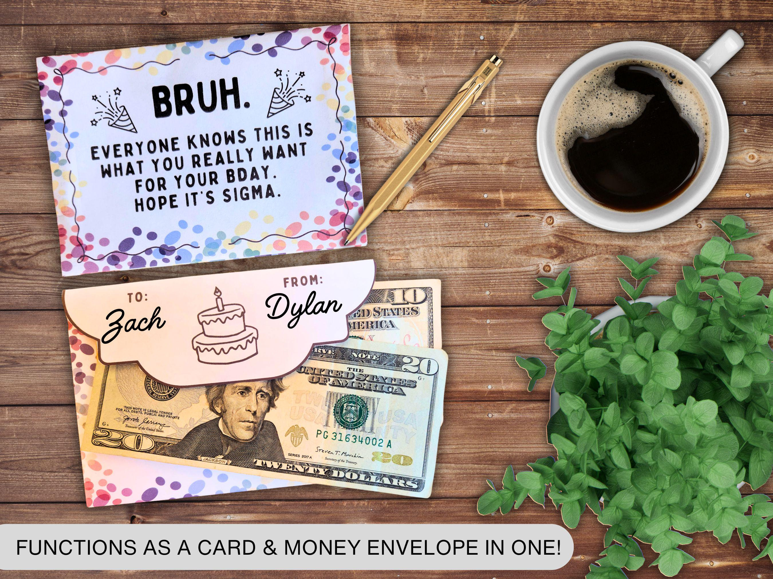 Themed Money Holder for Teen Boy Birthday Tween Bruh Money Card Envelope Money Holder Sigma Gift for Teens Funny Cash Gift Card Holder