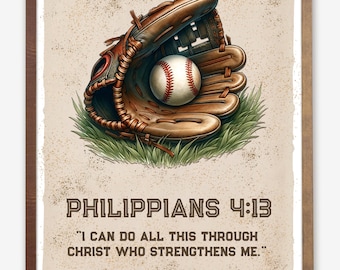 Christian Baseball Decor PRINTABLE | Baseball Bible Verse Frame Joshua ...