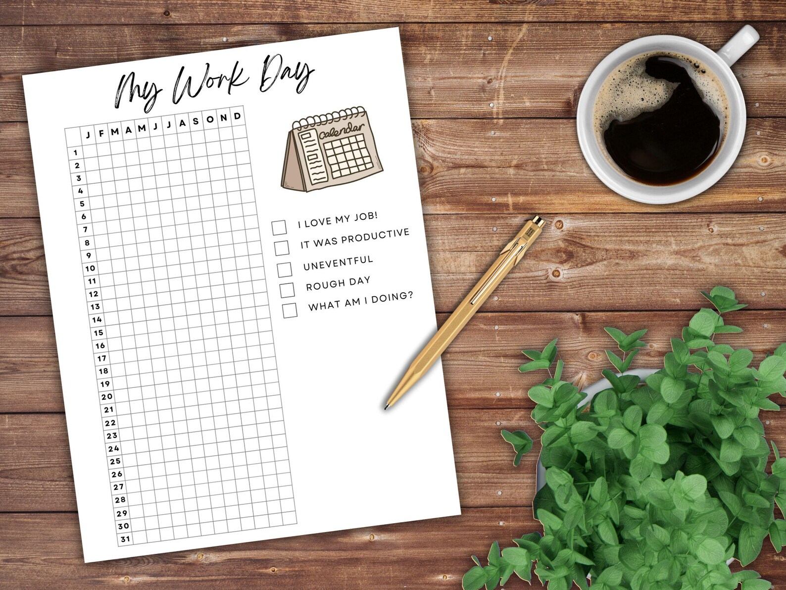 My Work Day How Was Work Tracker Printable Journal Planner Page Yearly ...