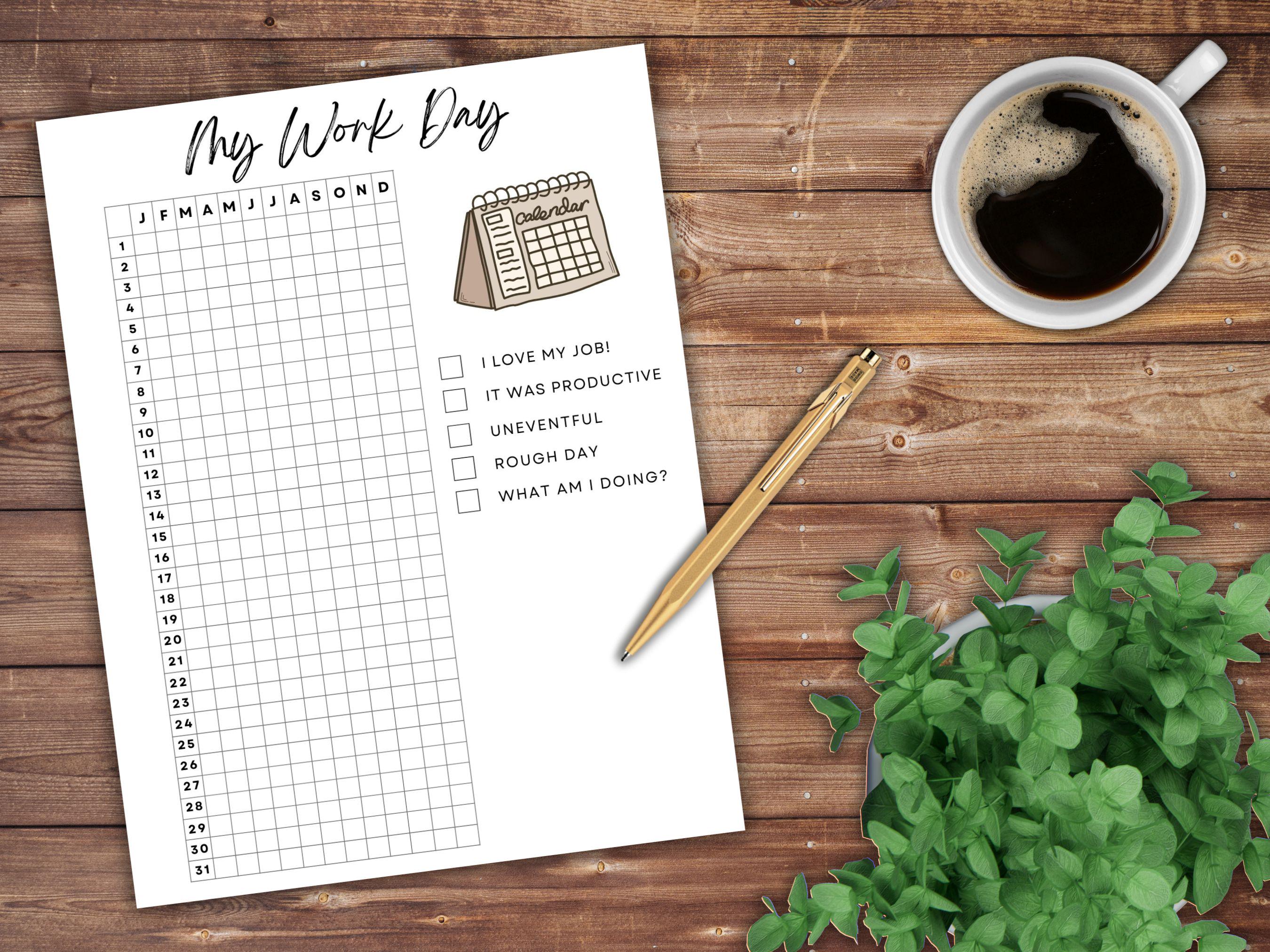 My Work Day How Was Work Tracker Printable Journal Planner Page Yearly ...