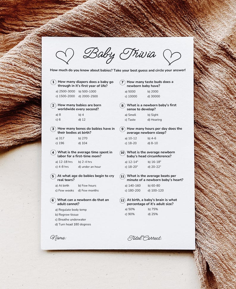 Baby Shower Trivia Game PRINTABLE 5x7 and 8.5x11 | Baby Shower Games ...