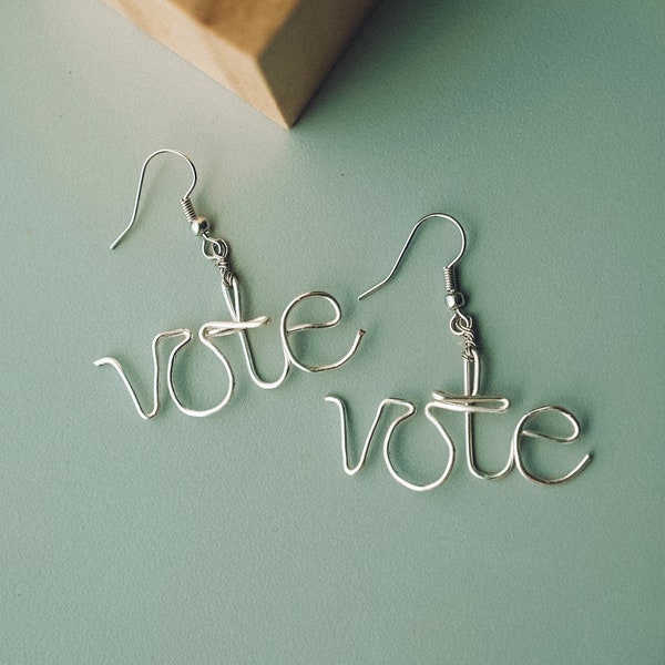 Vote Handmade Wire Silver Earrings