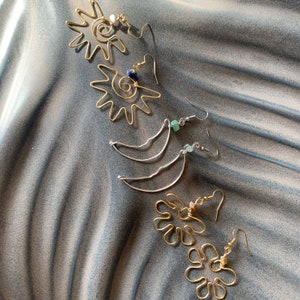 Petit Sun, Moon, and Flower Wire Earrings - Individually or Bundle