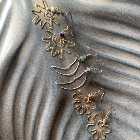 Petit Sun Moon and Flower Wire Earrings Individually or Bundle