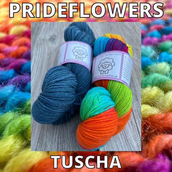 TUSCHA PRIDEFLOWERS - Handgefärbte Wolle Merino High Twist 4-fach mit Strickanleitung (2x 100g Strang / 2x400m)