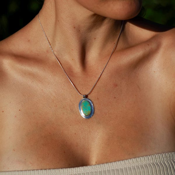 Natural Turquoise + Sterling Silver Pendant