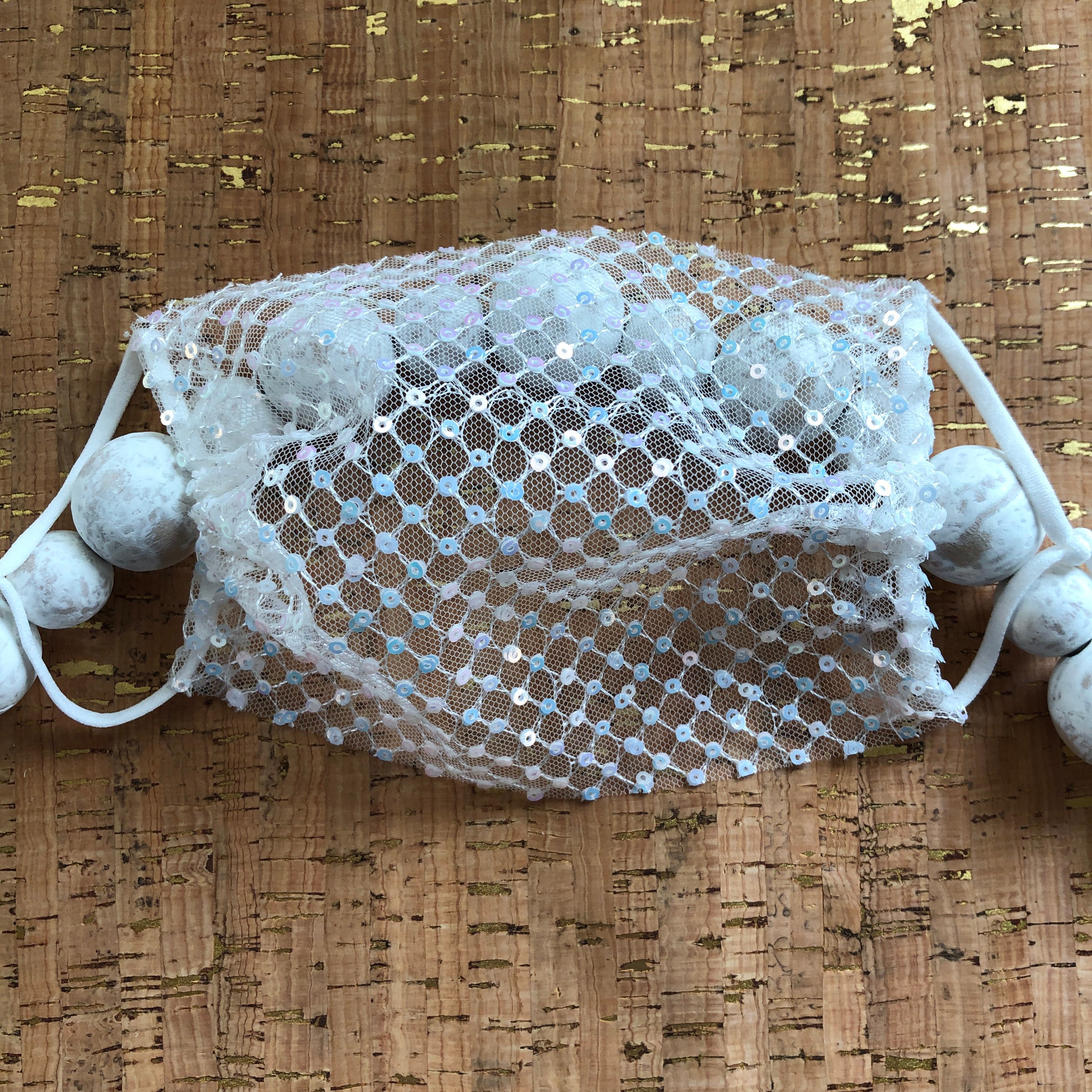 Translucent Fabric Mask Handmade Iridescent Sequin Mesh Mask Cover, Transparent Reusable Face ...