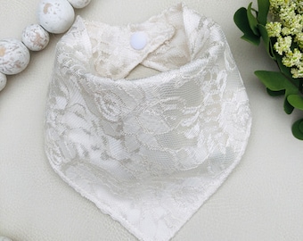 Satin & Lace Dog Bandana Off-White Ivory / Pet Bandana Wedding Bridal Party / Special Occasion