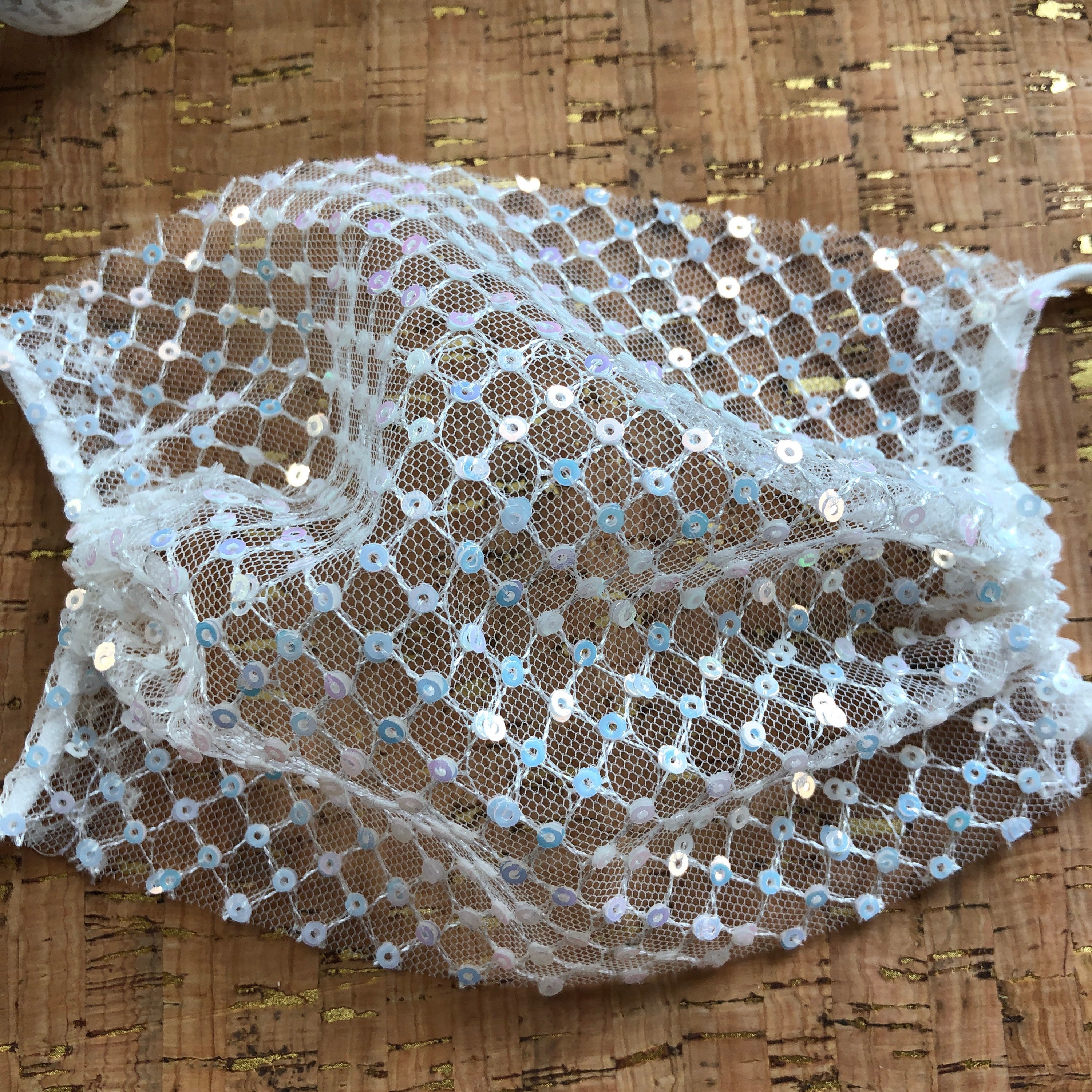 Translucent Fabric Mask Handmade Iridescent Sequin Mesh Mask Cover, Transparent Reusable Face ...