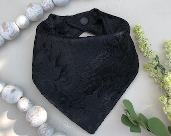 Black Satin & Lace Dog Bandana / Pet Bandana Wedding Bridal Groom Party / Special Occasion Tuxedo