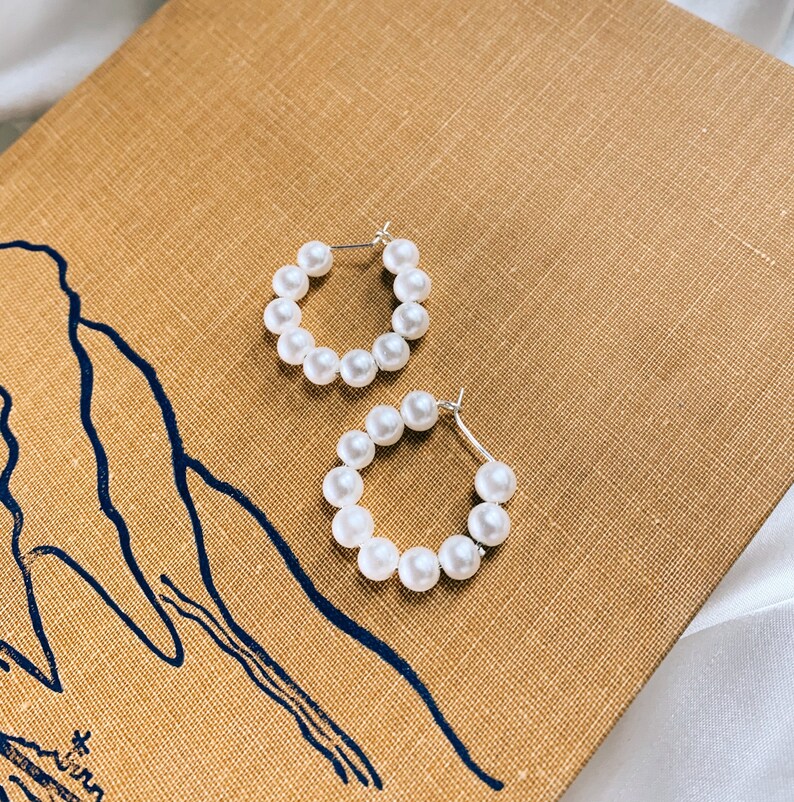 Minimalistic Pearl Hoop Earrings Silver Pearl Hoop Earrings Etsy