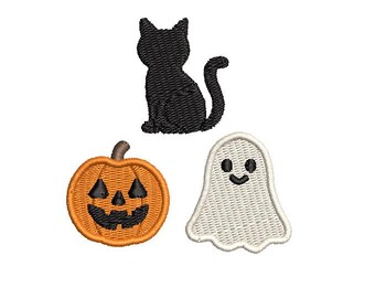 Diseño de bordado de Halloween: Gato, calabaza y fantasma – DST PES EXP – Descarga digital