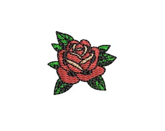 Diseño de bordado de rosa pequeña – Mini rosa de 1,17" – Tatuaje tradicional americano