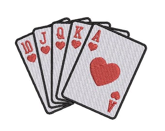 Diseño de bordado a máquina de Escalera Real – Patrón de naipes de póker (Descarga digital)