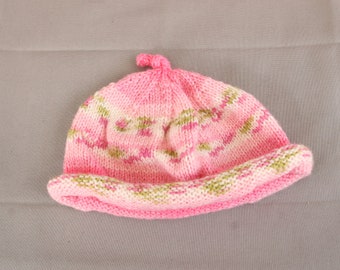 Handknitted Pink Roses Baby Hat