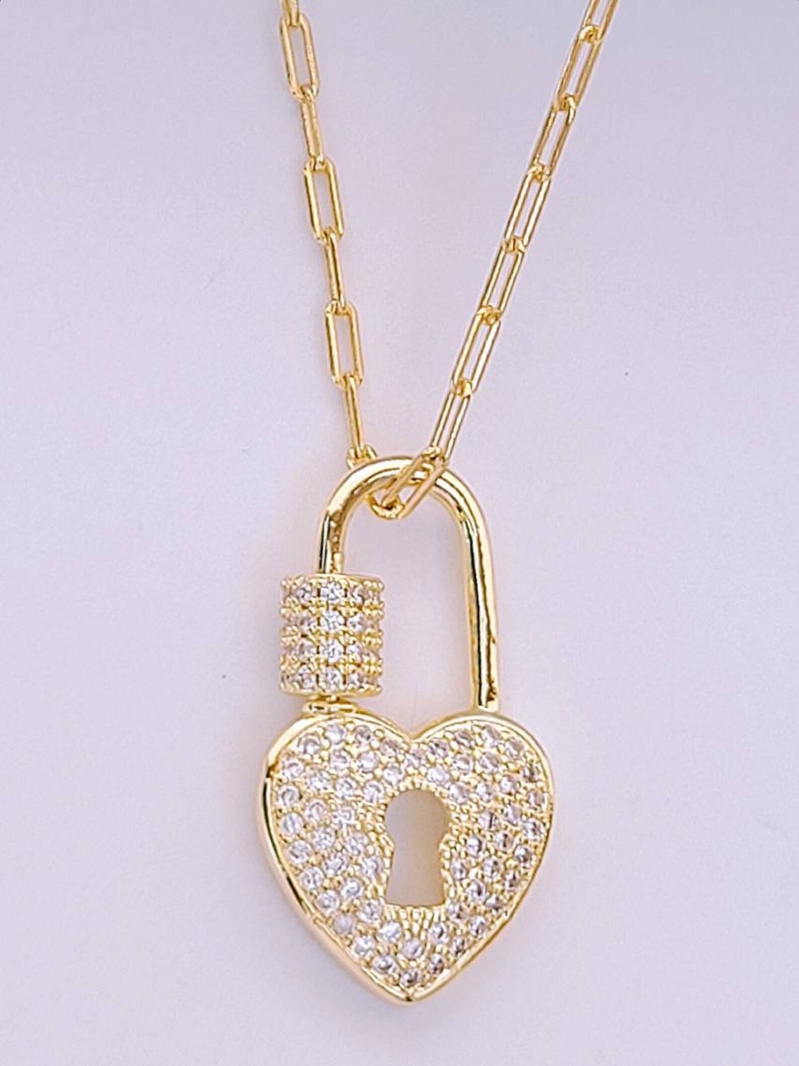 18K Gold Filled Lock Heart Pendant Necklace, Lock Pendant, Lock Charm
