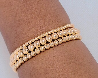 Gold Beaded Bracelets | 18k Gold Layered Beaded Bracelet | Stackable Dainty Gold Beaded Bracelet Set|  Bracelet | Adjustable Beaded Bracelet