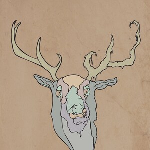 Dirt Print, Elk art print psychedelic art animal art fantasy illustration print mythical rustic trippy art groovy print illustration
