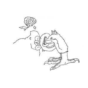Surreal Linework, gorila zorro pájaro cerebro garra línea dibujos animados ilustración cómic astuta dibujo surrealista doodle inked dibujo arte oscuro