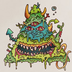 Triangle Goblin Print, Triangle art gross comic art sci-fi fantasy print art print drippy psychedelic Mt. Analogue third eye creature