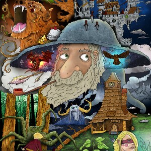 Archers on the Ridge Print, Fantasy Wizard Dragon Comic art Wizard art Dark art Magic Fantasy art Illustration Wizard print Elves princess