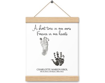 Angel Baby Handprint Footprint Poster with Hanging Wood frame