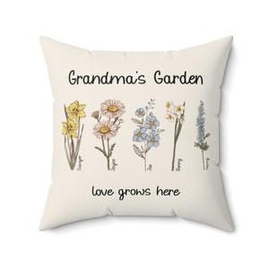 Almohada de jardín de la abuela, almohada de flor de nacimiento personalizada, regalo del día de la madre, almohada de apellido, funda de almohada personalizada, almohadas decorativas, regalo de mamás