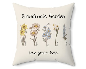 Grandma's Garden Pillow,Personalized Birthflower Pillow,Mother's Day Gift,Family Name Pillow,Custom PillowCover,Decorative Pillows,Moms Gift
