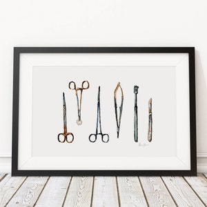 Surgical Instruments Watercolor Print - Surgical Tools - Surgical Art - Abstract Anatomy Art - Medical Gift - Surgeon Gift - Graduation gift