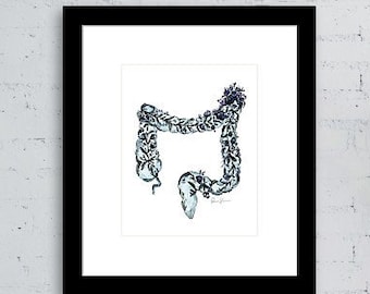 Floral Colon Watercolor Print - Floral Abstract Colon - Gastroenterology Art - Colon Cancer Art  - Colorectal Gift - Graduation gift