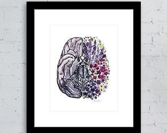 Floral Brain Watercolor Print - Abstract Brain - Neurosurgery Art - Neurology Art - Psychiatry Art - Medical Gift