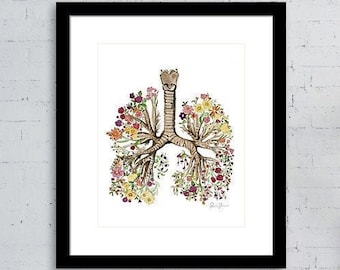 Lungs Floral Watercolor Print- Abstract Lungs - Thoracic Surgery Art - Pulmonology Art - Abstract Anatomy - Medical Art - Graduation gift