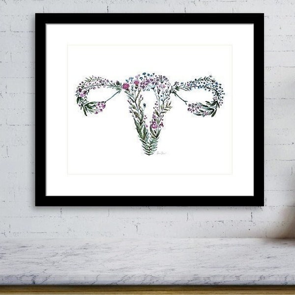 Floral Uterus Watercolor Print - Floral Abstract Uterus - OBGYN Art - Fertility Art -  Medical Art - Medical Gift - Graduation gift