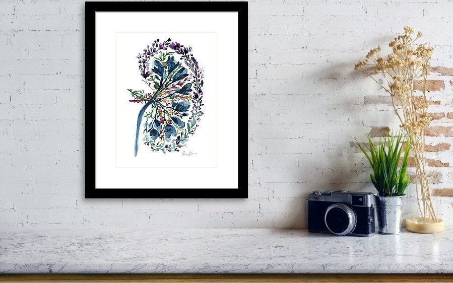花柄の腎臓の水彩画プリント – 医学解剖学アート - Etsy 日本