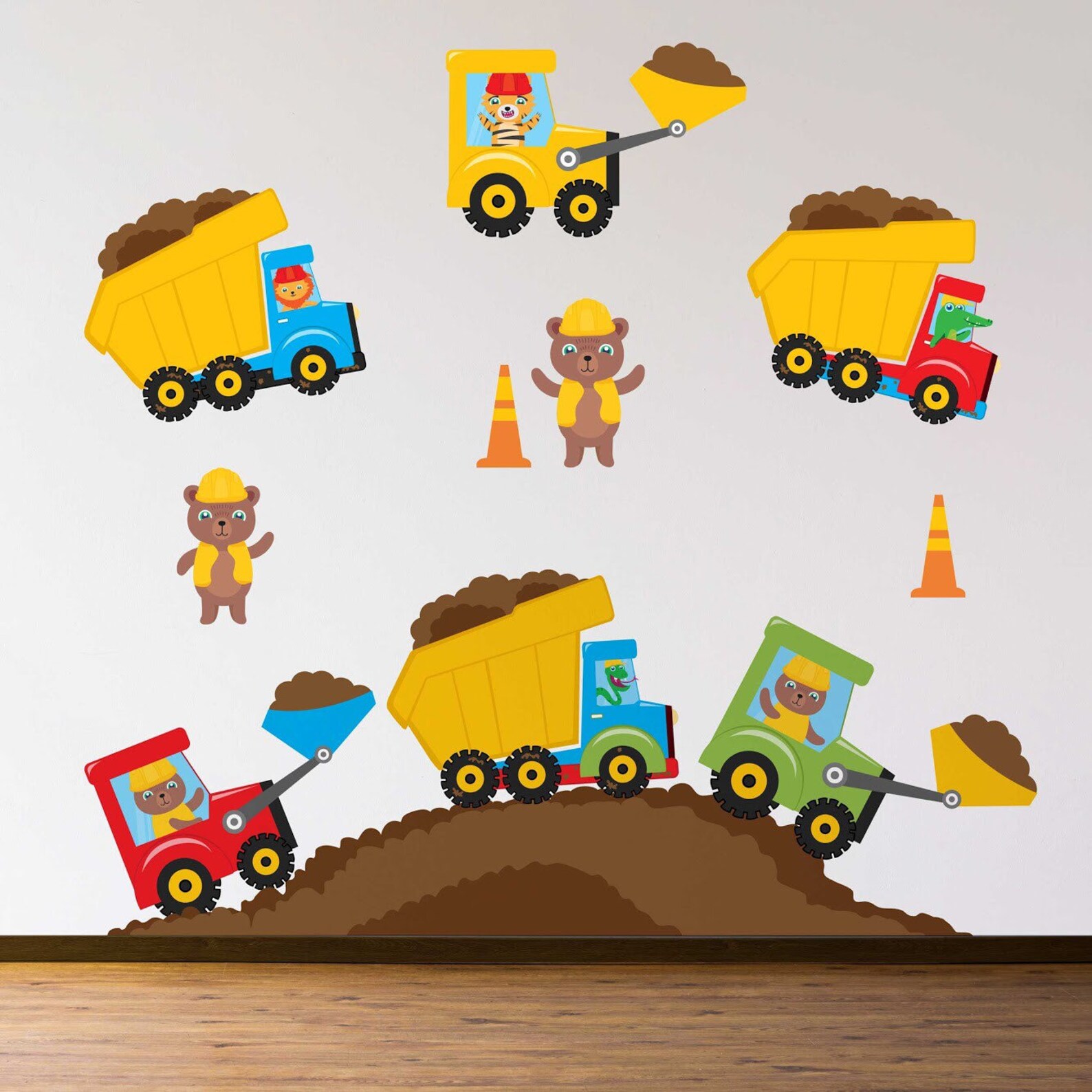 Trucks and Diggers Wall Decal Sticker Set Great and fun | Etsy
