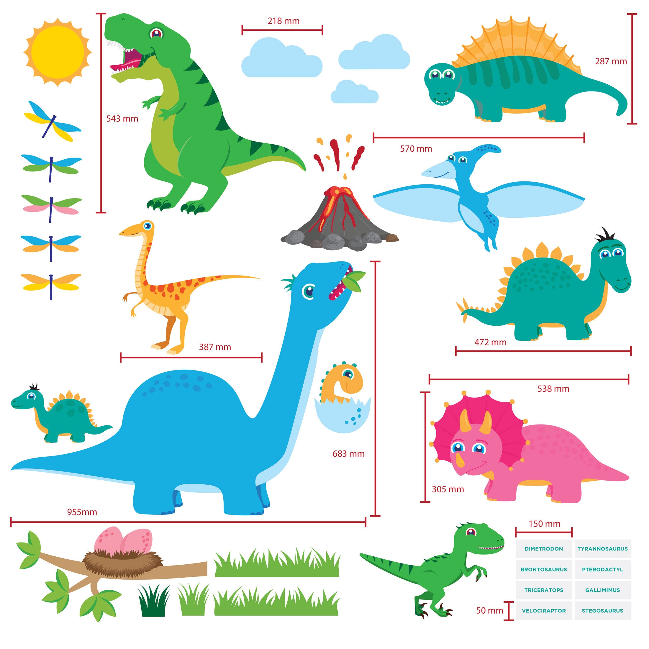 Huge Dino Decal Set Full Room Reusable Wall Stickers Fun Etsy