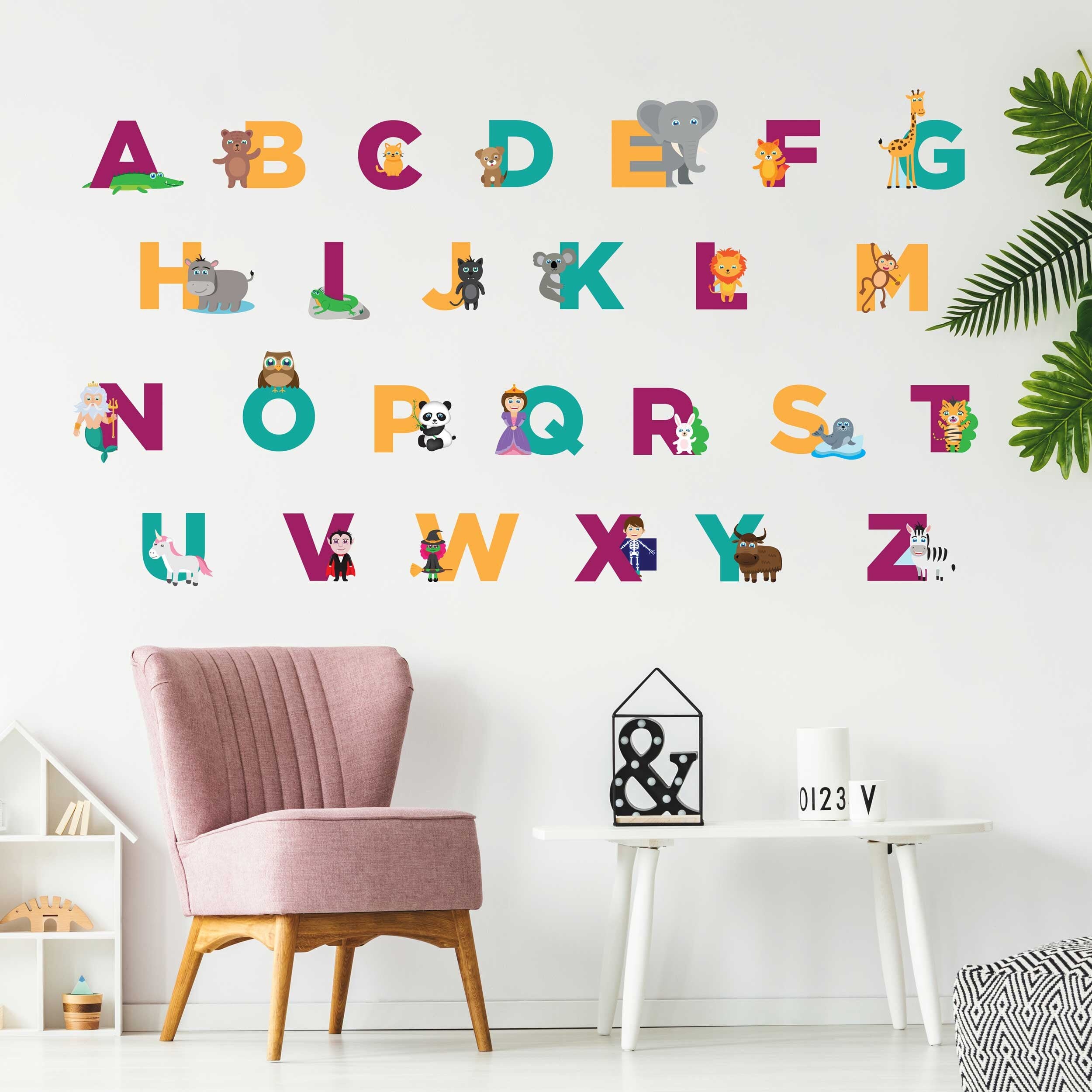 Alphabet and Number Wall Stickers Rainbow Alphabet Wall Decals ABC Wall  Decals PVC Free, No Odour Reusable Peel & Stick Fabric Decal 