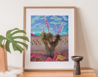 Western Texas Yucca Plant Print | Vintage Mixed Media Poster | Botanical Cactus Wall Art | Midcentury Modern Travel Decor | Marfa Collage