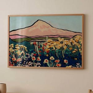 Kalifornischer Mohn Reiseplakat | Vintage Natur Wanddekor | Bunte San Francisco Los Angeles Malerei | Midcentury Modern Botanischer Druck