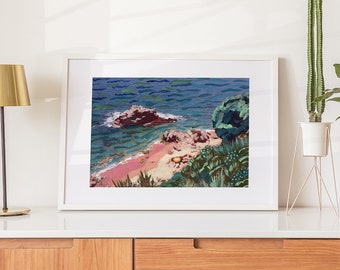 Spain Coastal Decor | Travel Poster | Mediterranean Wall Art | Retro Europe Print | California Beach Painting | Ocean Decor | Vintage Art