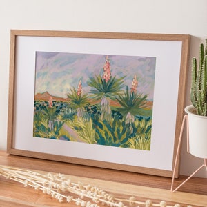 Western Yucca Botanical Print West Texas Travel Poster Big Bend National Park Alpine Marfa Wall Art Prickly Pear Cactus Painting image 2