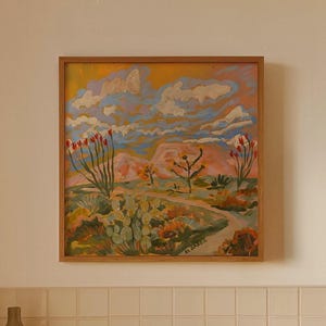 Lámina de paisaje desértico: Arte mural retro de viajes por Texas